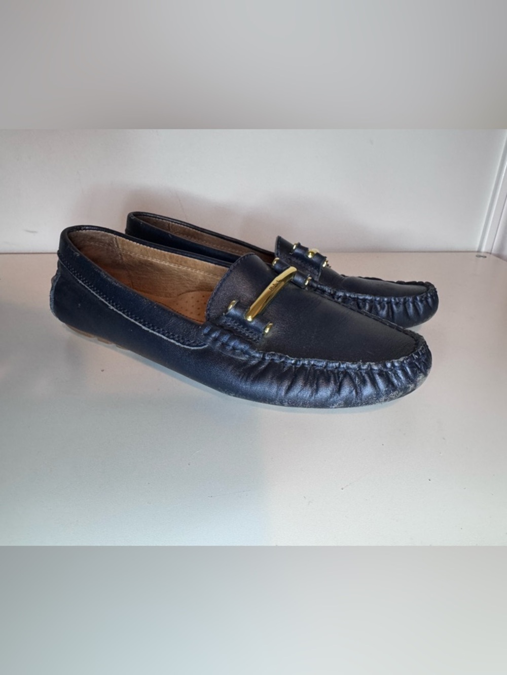 Lauren, Ralph Lauren Caliana, Black Leather Slip On Loafers Cushion Insoles